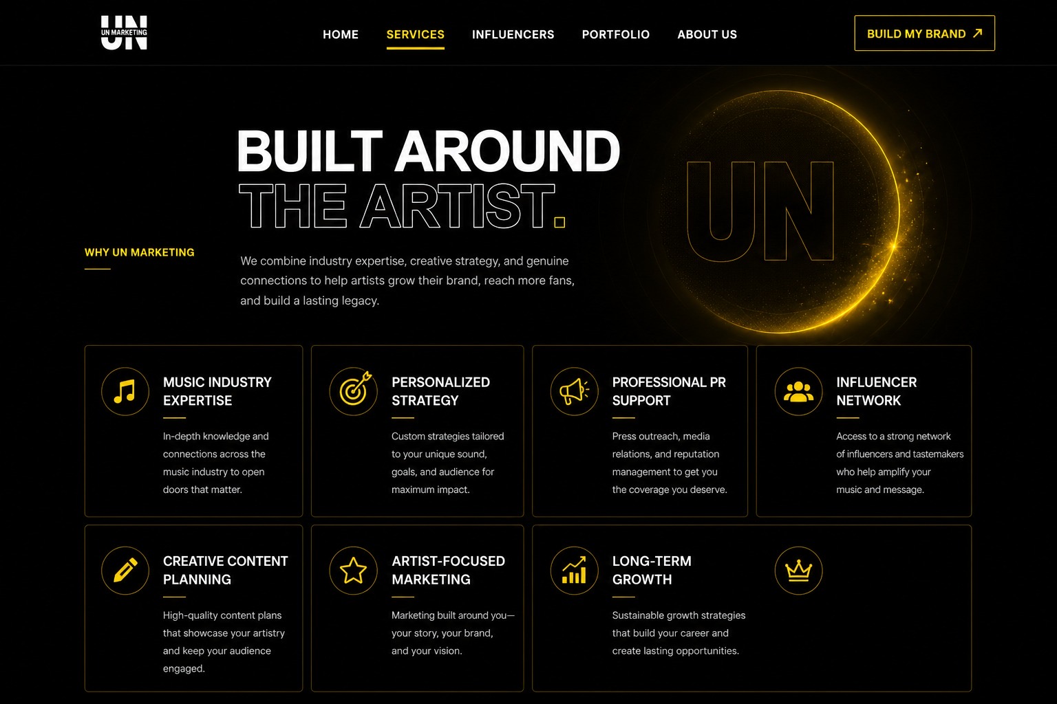 Why UN Marketing: industry expertise, personalized strategy, PR support, influencer network, creative planning, artist-focused marketing and long-term growth