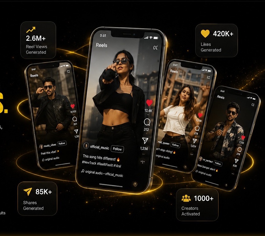 Instagram creator reels campaign preview with phones and performance metrics