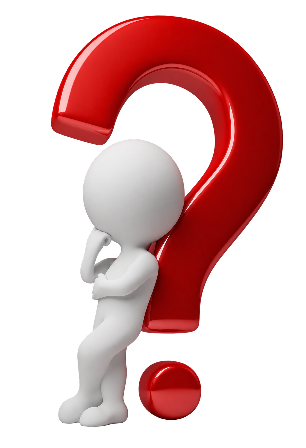 Person thinking beside a red question mark